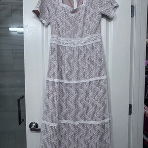 Bohme Lace-Trimmed Taupe Midi Dress